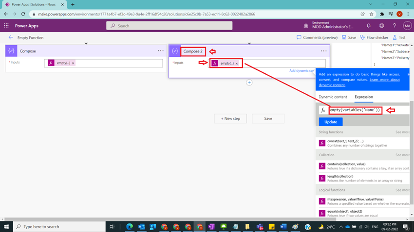 Usage of Empty Function in Power Automate